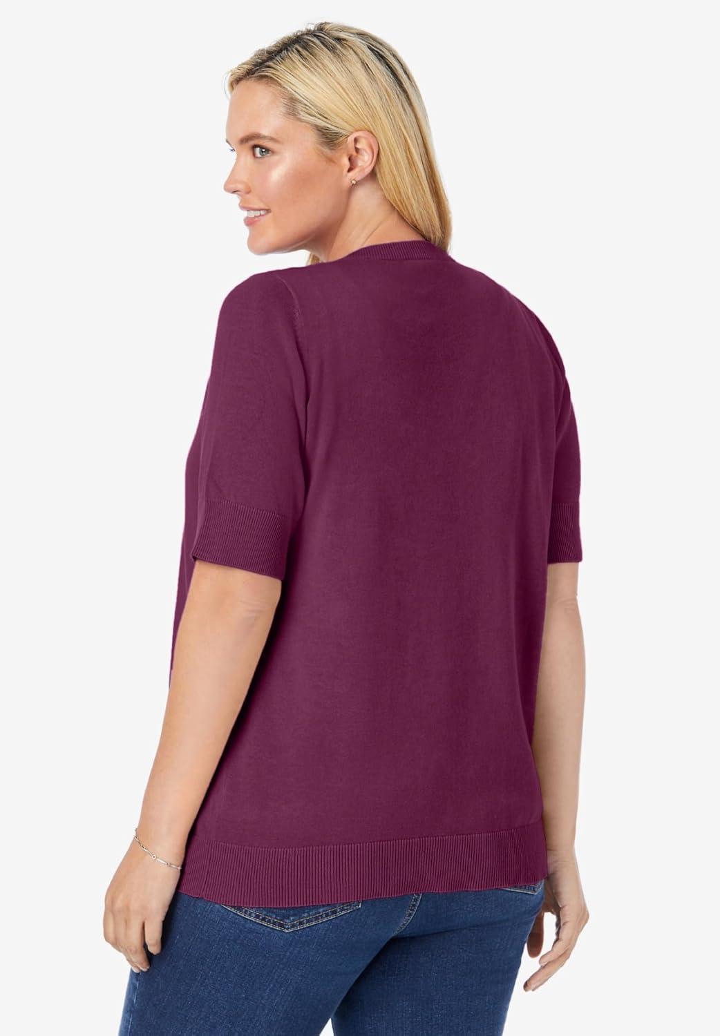 imageWoman Within Plus Size Perfect ElbowLength Sleeve Cardigan SweaterDeep Claret
