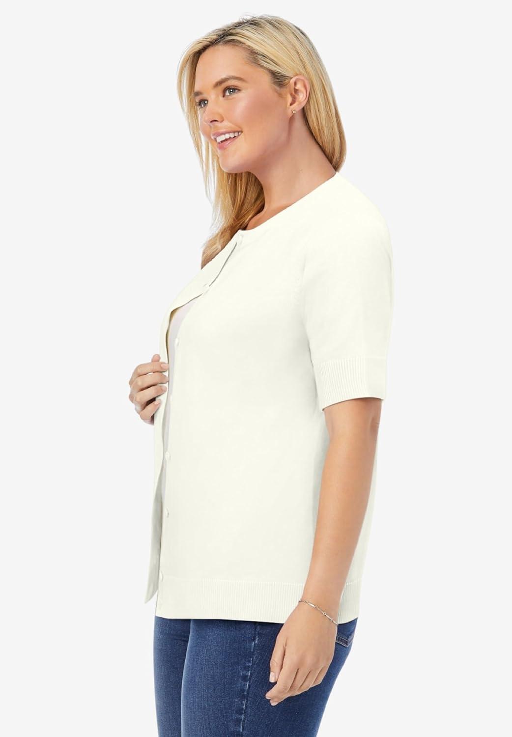 imageWoman Within Plus Size Perfect ElbowLength Sleeve Cardigan SweaterIvory