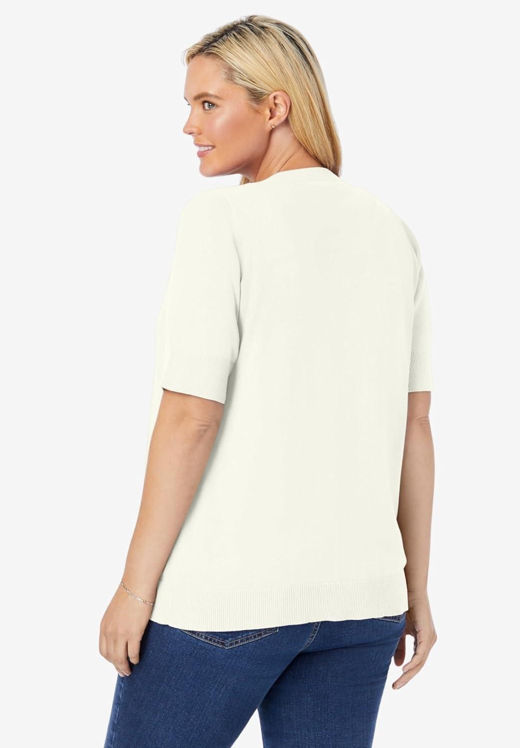 imageWoman Within Plus Size Perfect ElbowLength Sleeve Cardigan SweaterIvory