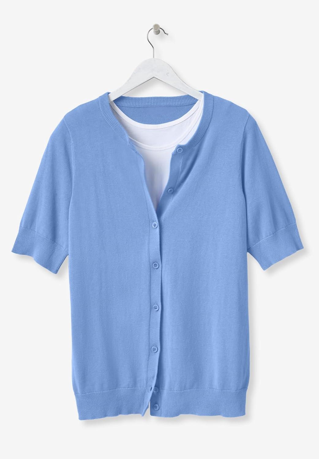 imageWoman Within Plus Size Perfect ElbowLength Sleeve Cardigan SweaterNavy Floral Tie Dye