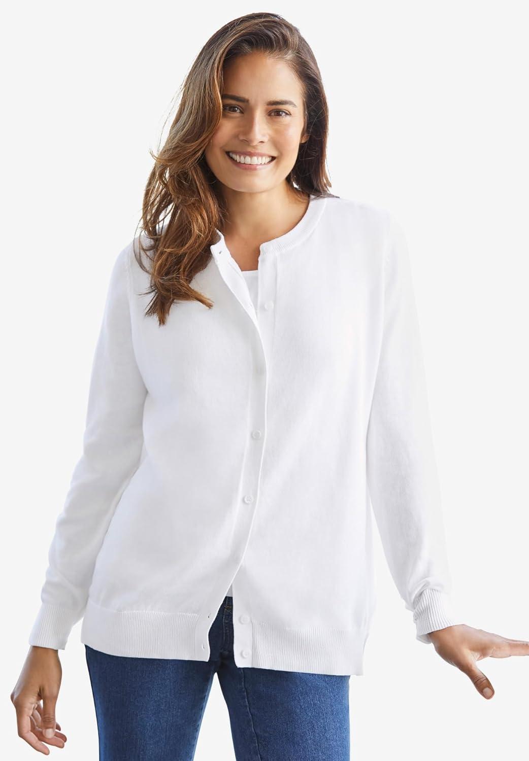 imageWoman Within Plus Size Perfect LongSleeve Cardigan SweaterRaspberry