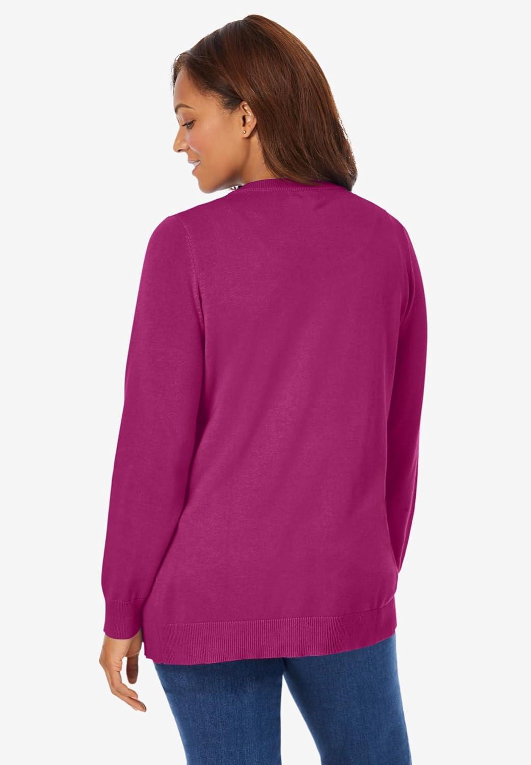 imageWoman Within Plus Size Perfect LongSleeve Cardigan SweaterRaspberry