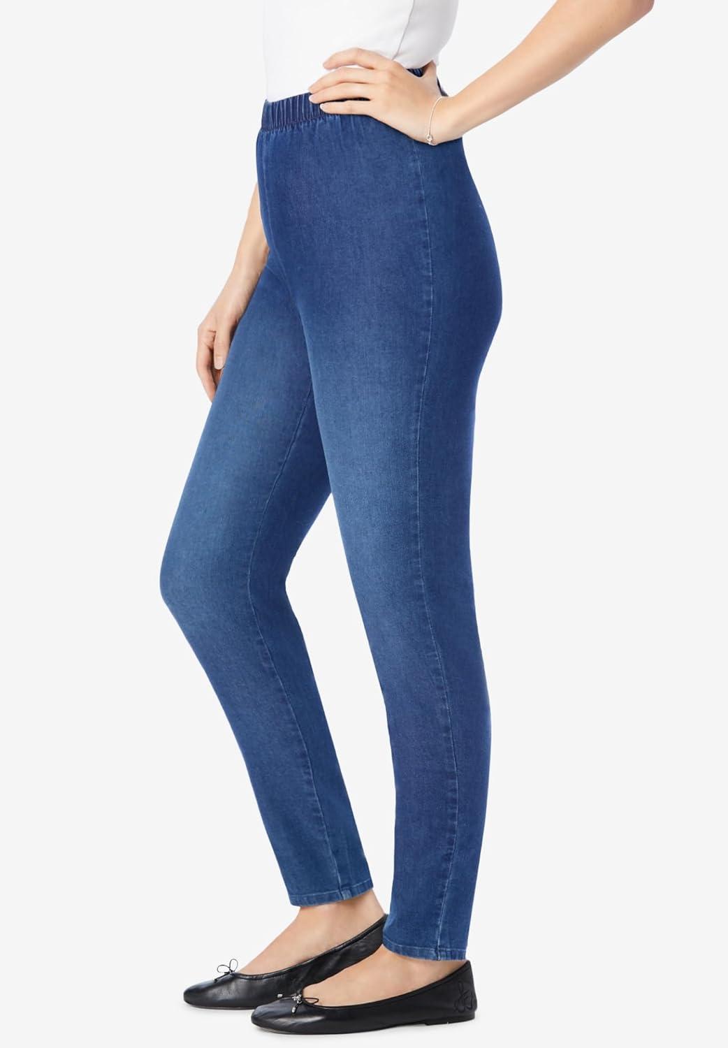 imageWoman Within Plus Size Petite PullOn ElasticWaist Stretch Fineline Denim Jeans 14 WP Stonewash Sanded