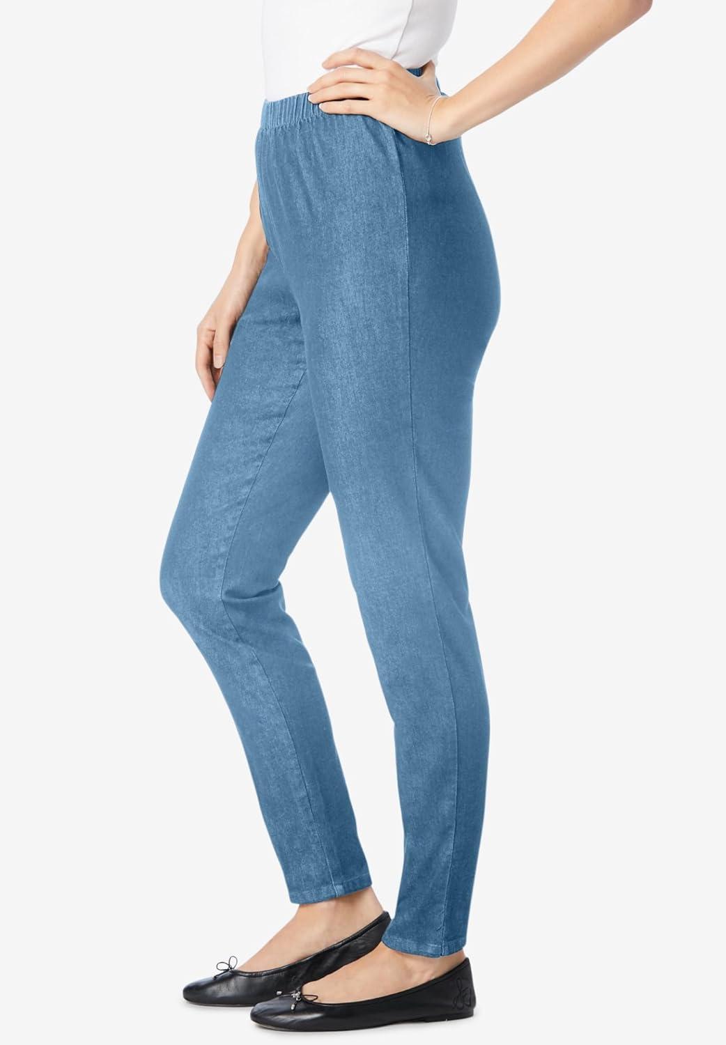 imageWoman Within Plus Size Petite PullOn ElasticWaist Stretch Fineline Denim Jeans 32 WP Light Stonewash