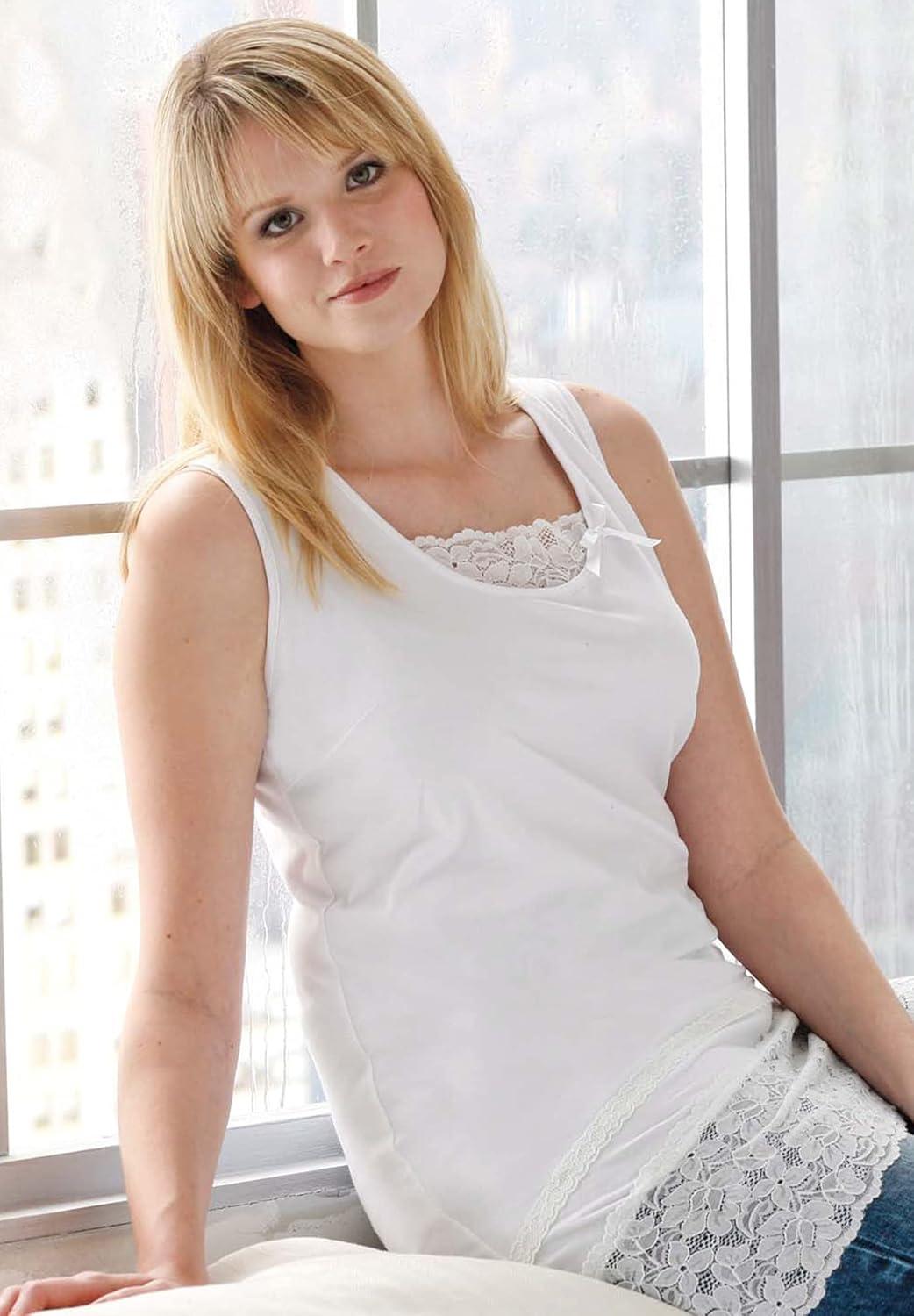 imageellos Plus Size Cotton Spandex Lace Trimmed Scoop Neck Sleeveless TunicBlack