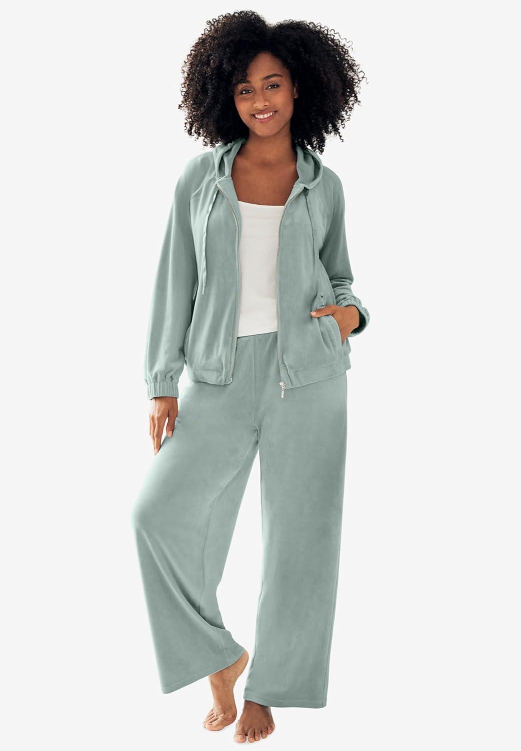 imageellos Plus Size Stretch Velour Wide Leg PullOn PantsPale Indigo