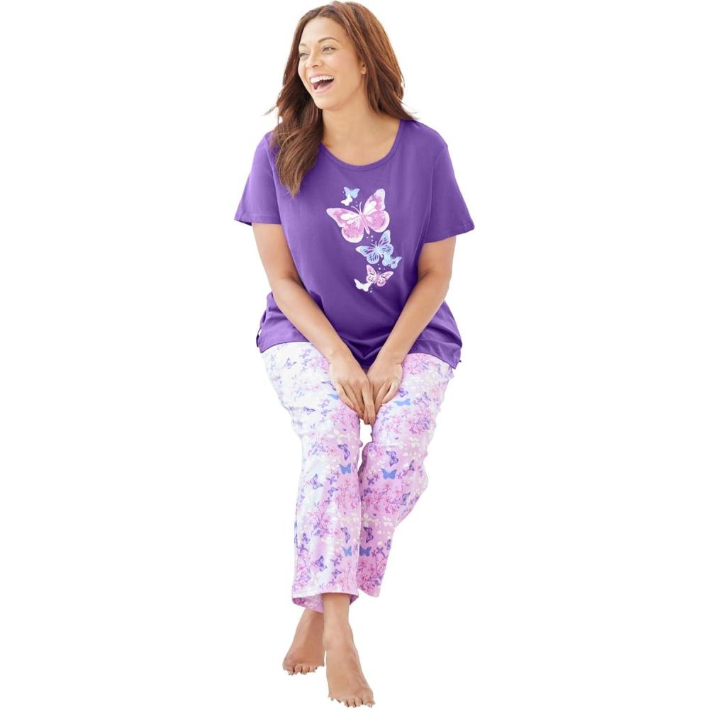 imageDreams amp Co Plus Size Graphic Tee PJ SetPlum Burst Floral Butterfly