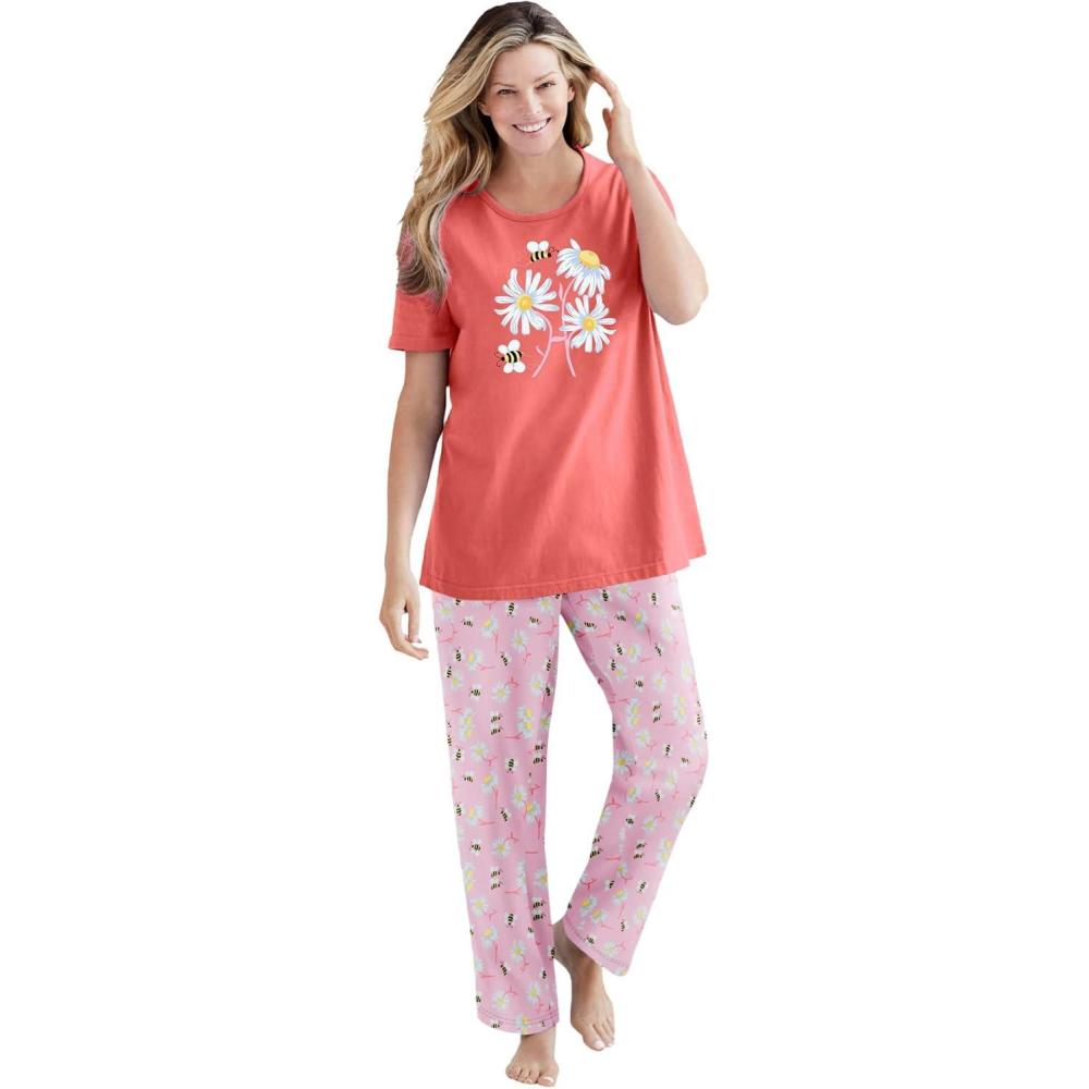 imageDreams amp Co Plus Size Graphic Tee PJ SetSweet Coral Bees