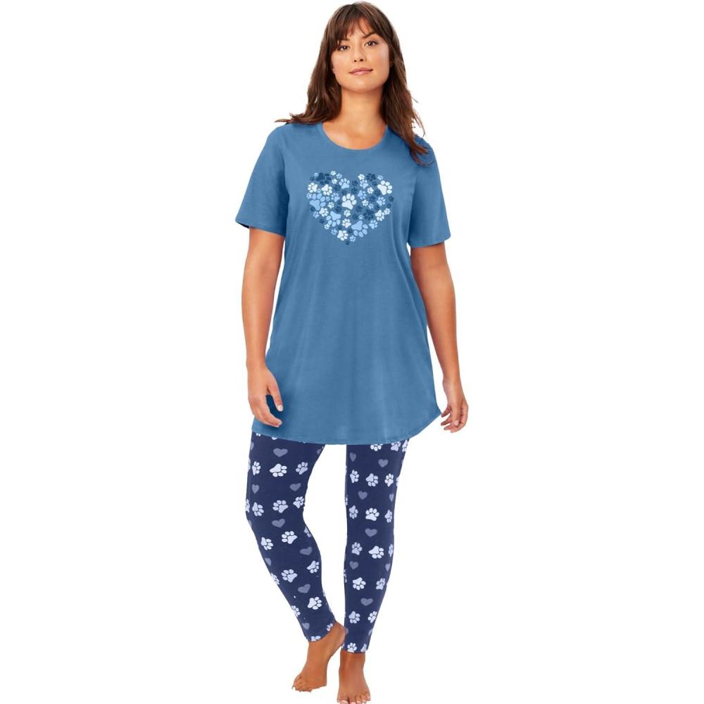 imageDreams amp Co Plus Size Graphic Tunic PJ SetDusty Indigo Animal Paw