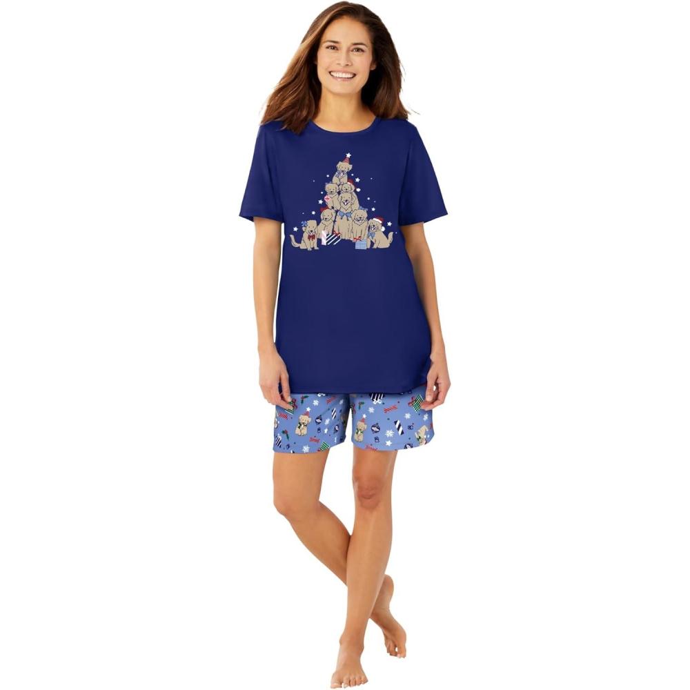 imageDreams amp Co Plus Size Knit Pj Short SetEvening Blue Golden Retriever