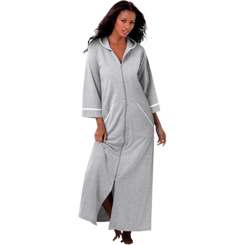 imageDreams amp Co Plus Size Long French Terry RobeHeather Grey