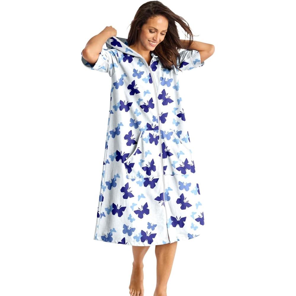 imageDreams amp Co Plus Size Short French Terry RobeWhite Butterfly