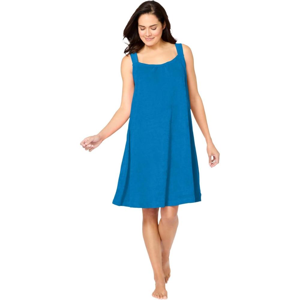 imageDreams amp Co Plus Size Sleeveless Terry LoungerPool Blue