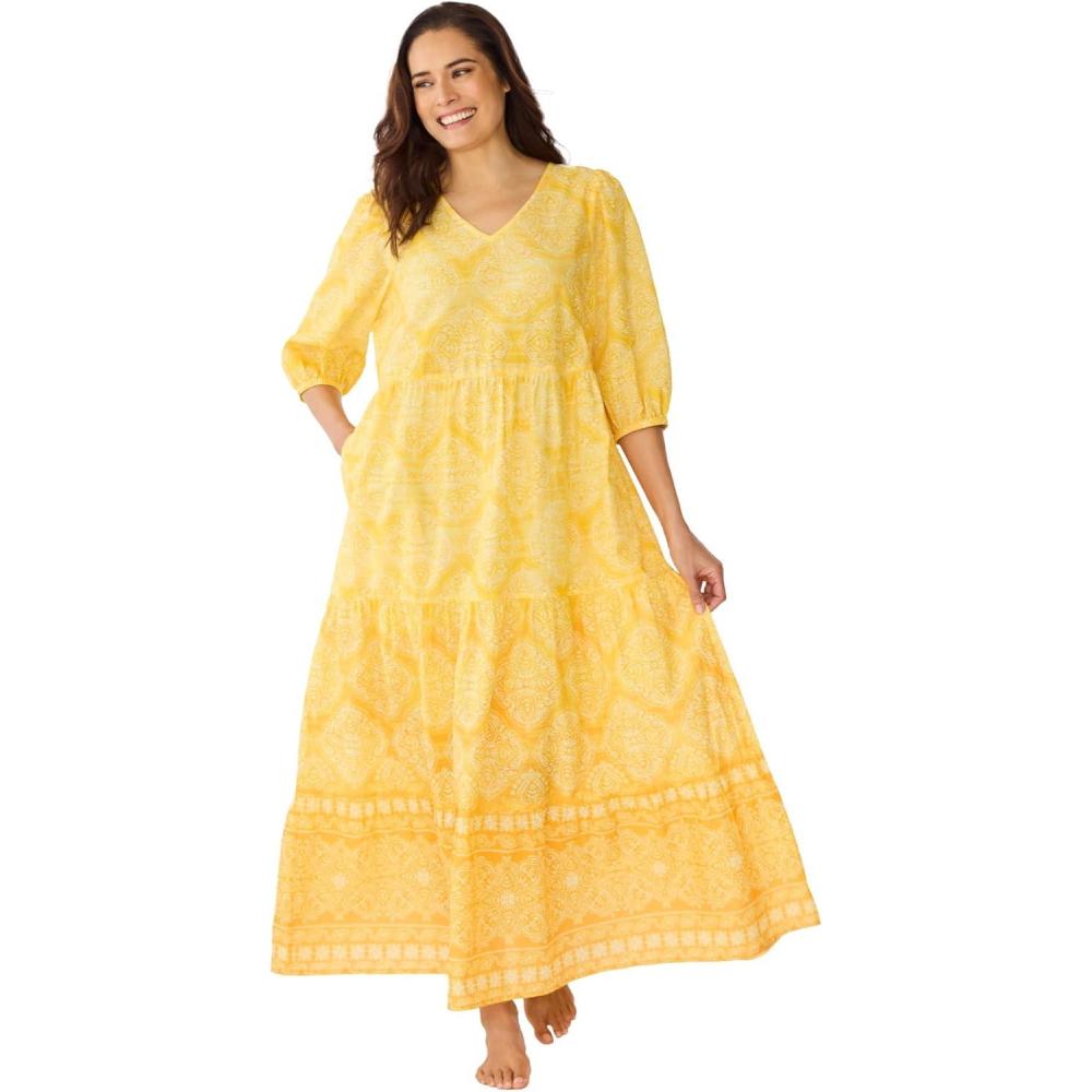 imageDreams amp Co Plus Size Tiered Peasant LoungerYellow Medallion