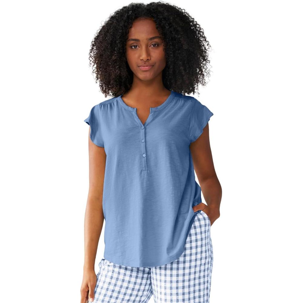 imageEllos Plus Size Cap Sleeve Henley TeePale Indigo