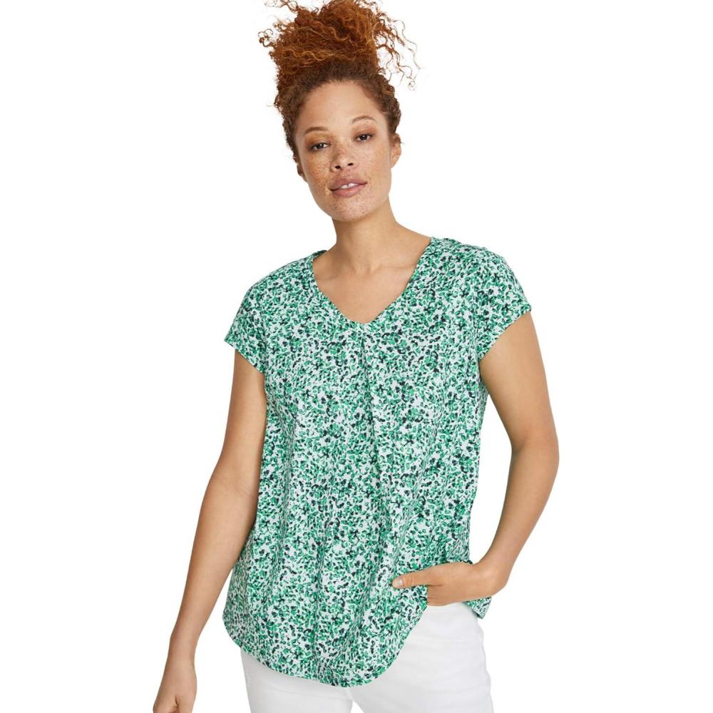 imageEllos Plus Size Twisted VNeck TeeWhite Green Print