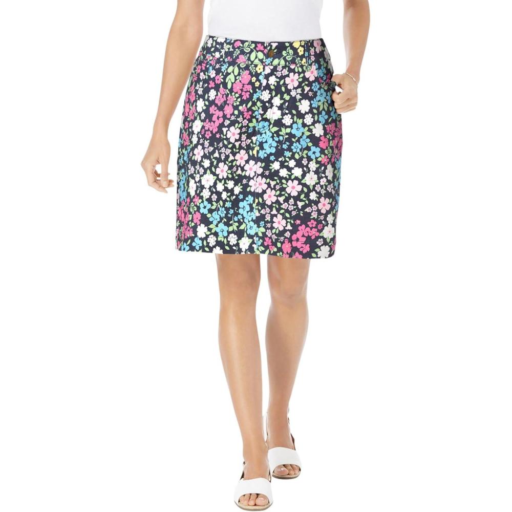 imageWoman Within Plus Size Adjustable Waist Chino SkortNavy Floral Patchwork