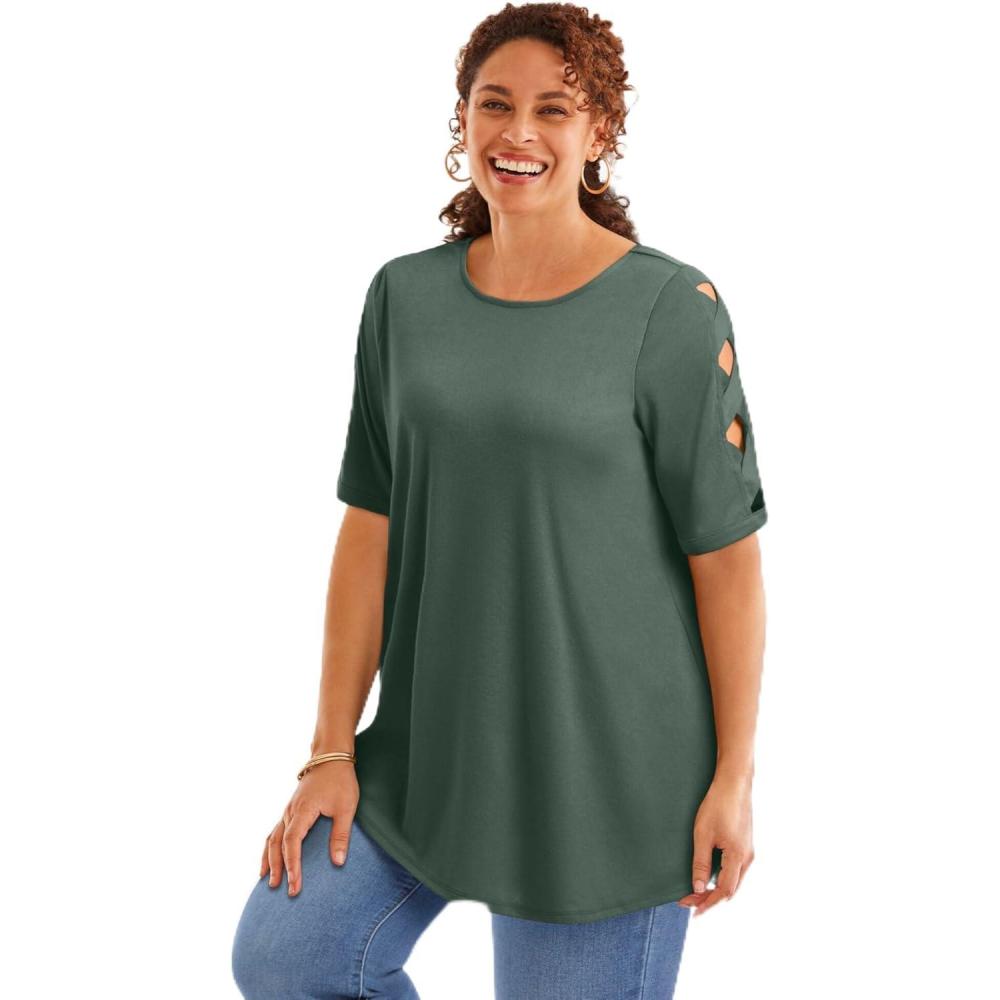 imageWoman Within Plus Size CutOut Sleeve TunicPine