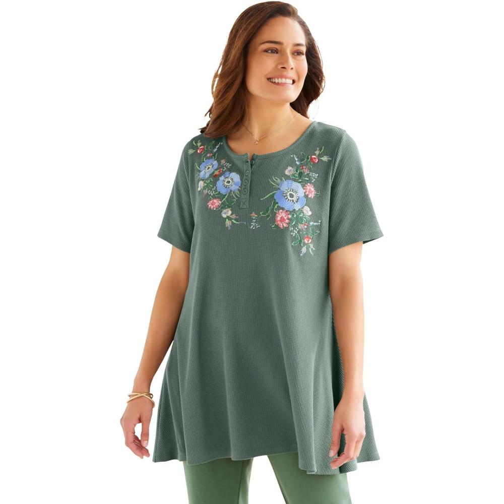 imageWoman Within Plus Size Embroidered Thermal TunicPine Blooming Embroidery