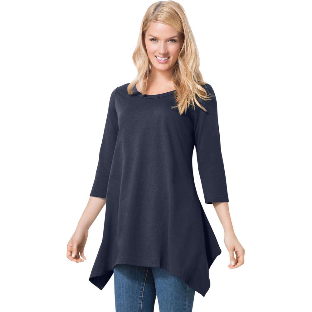 imageWoman Within Plus Size French Terry Handkerchief Hem TunicNavy