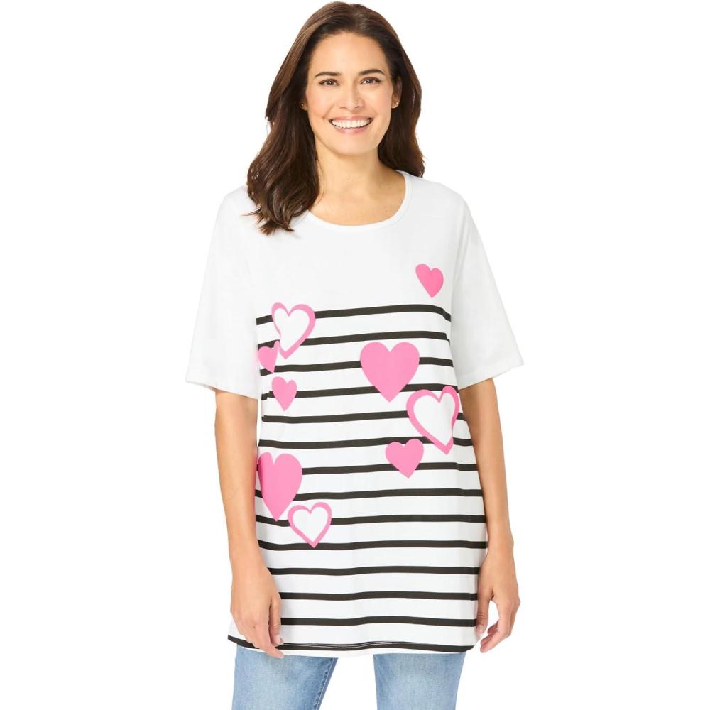 imageWoman Within Plus Size Graphic Print Scoop Neck TunicStripe Hearts