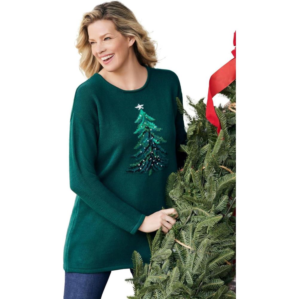 imageWoman Within Plus Size Holiday Motif SweaterEmerald Green Tree