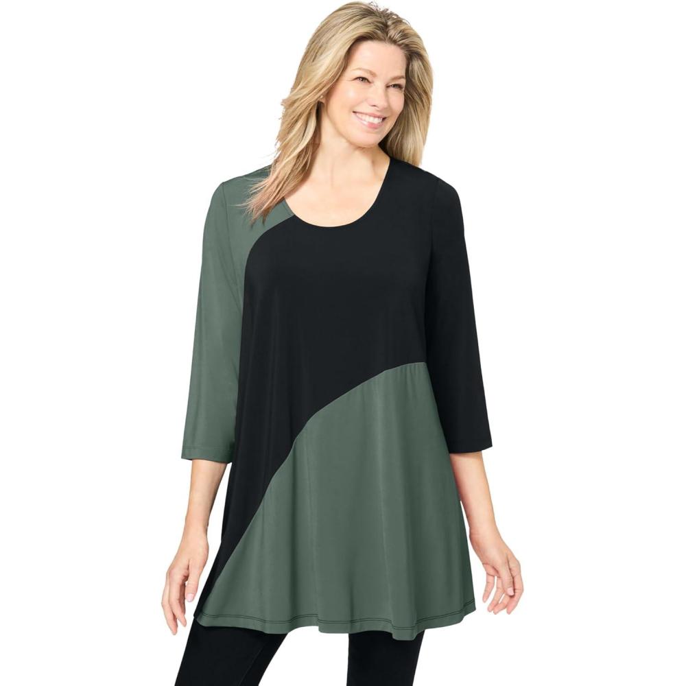 imageWoman Within Plus Size Knit Colorblock TunicPine Black