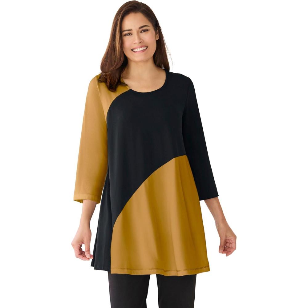 imageWoman Within Plus Size Knit Colorblock TunicToffee Black