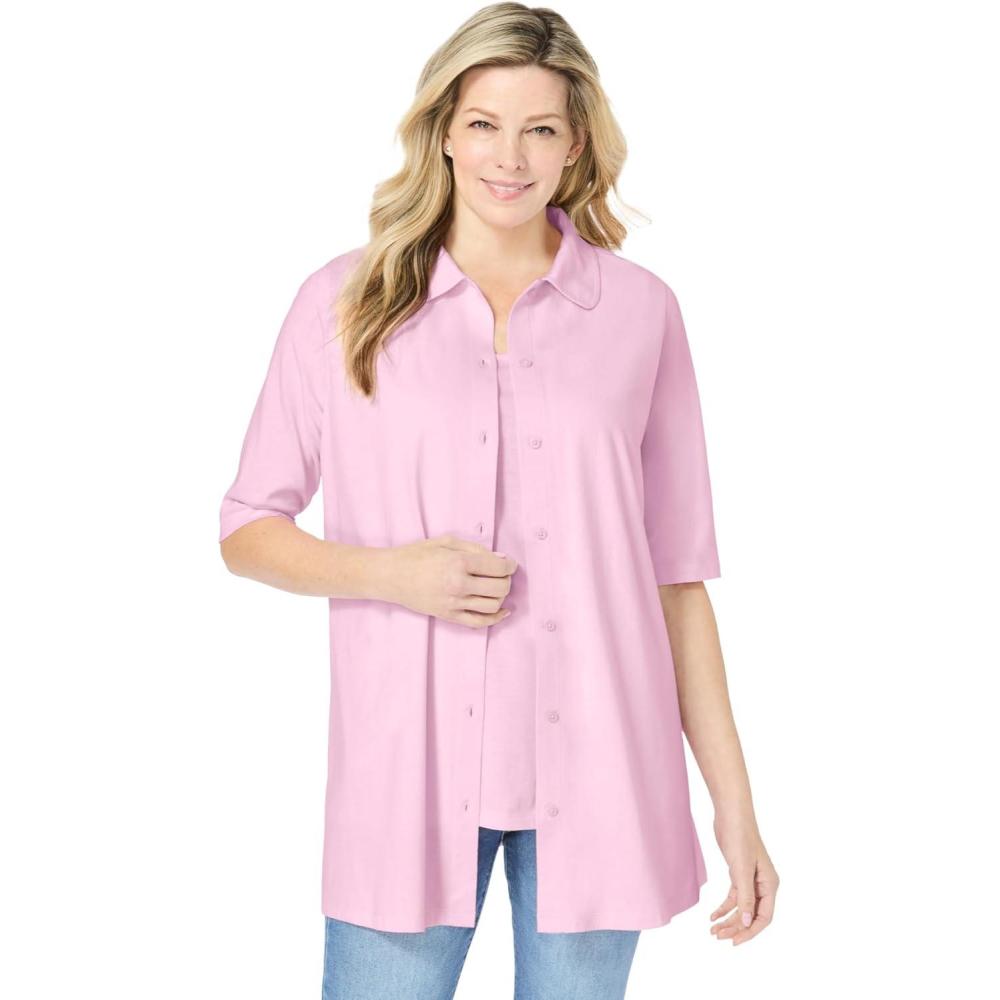 imageWoman Within Plus Size Knit Shirt with Free TankPink