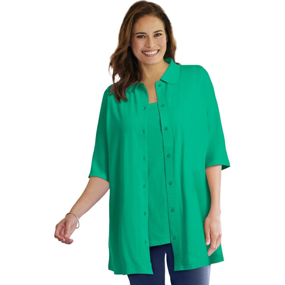 imageWoman Within Plus Size Knit Shirt with Free TankTropical Emerald