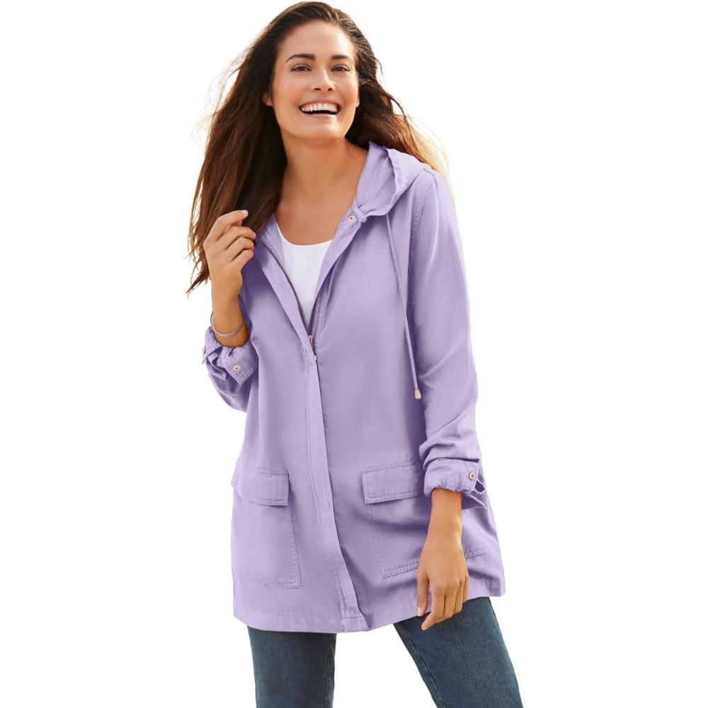 imageWoman Within Plus Size Lightweight Hooded Jacket Long Oversized CoatPale Lilac