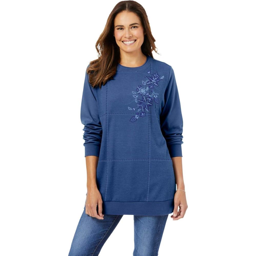 imageWoman Within Plus Size Patchwork Embroidered TopRoyal Navy Pretty Embroidery
