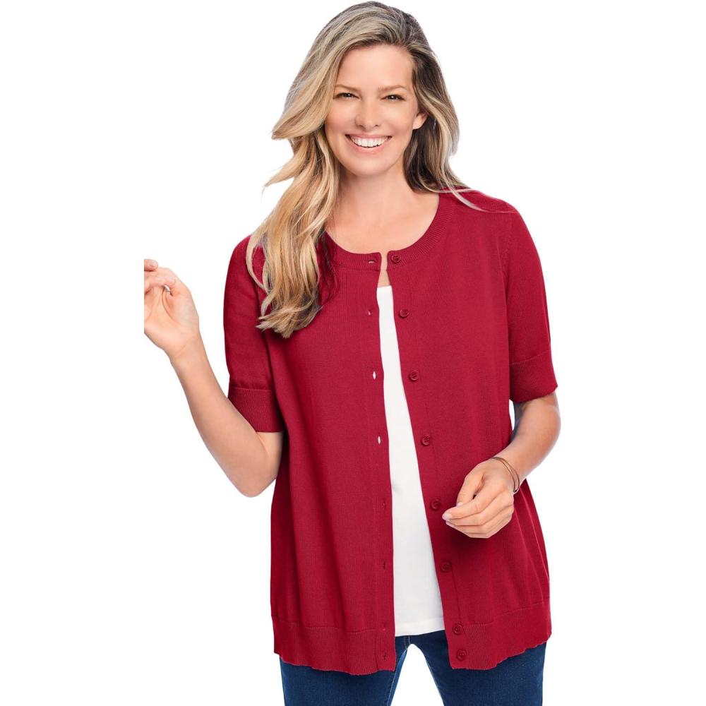 imageWoman Within Plus Size Perfect ElbowLength Sleeve Cardigan SweaterClassic Red