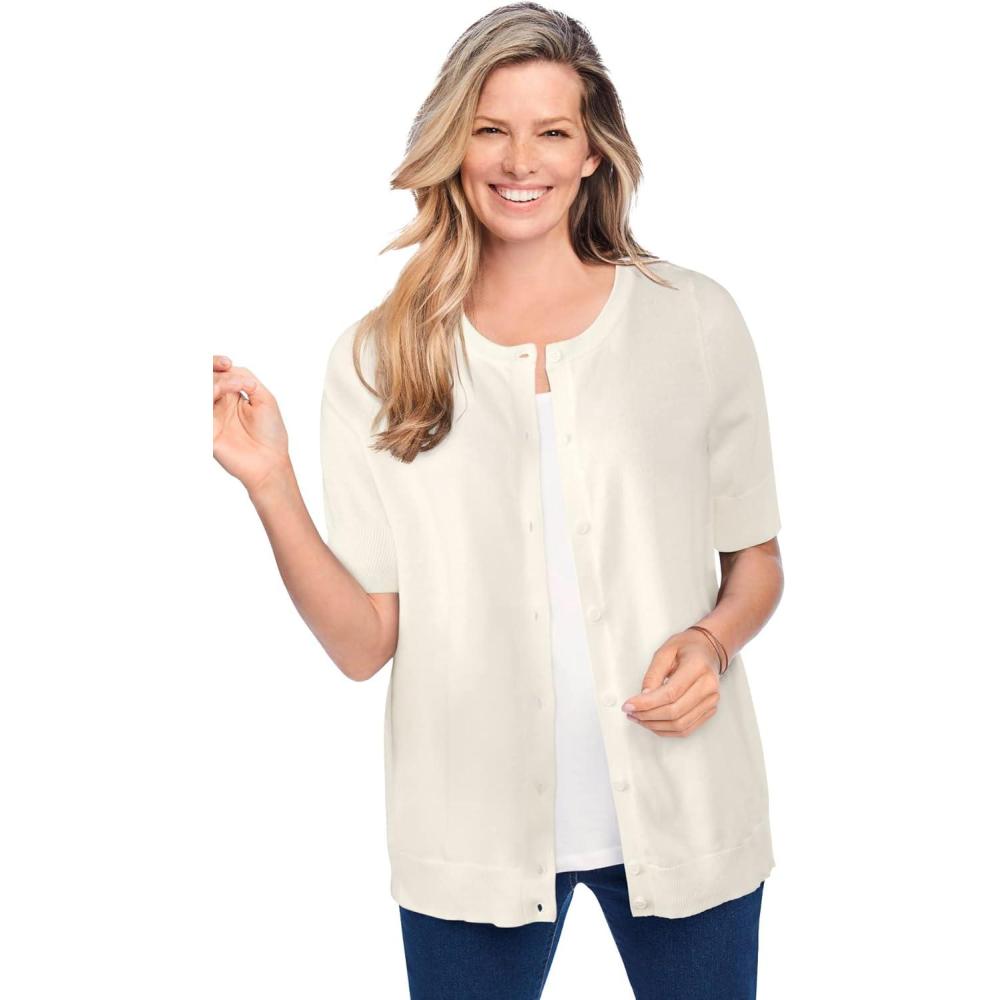 imageWoman Within Plus Size Perfect ElbowLength Sleeve Cardigan SweaterIvory