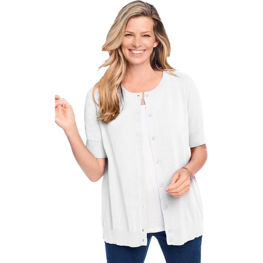 imageWoman Within Plus Size Perfect ElbowLength Sleeve Cardigan SweaterWhite