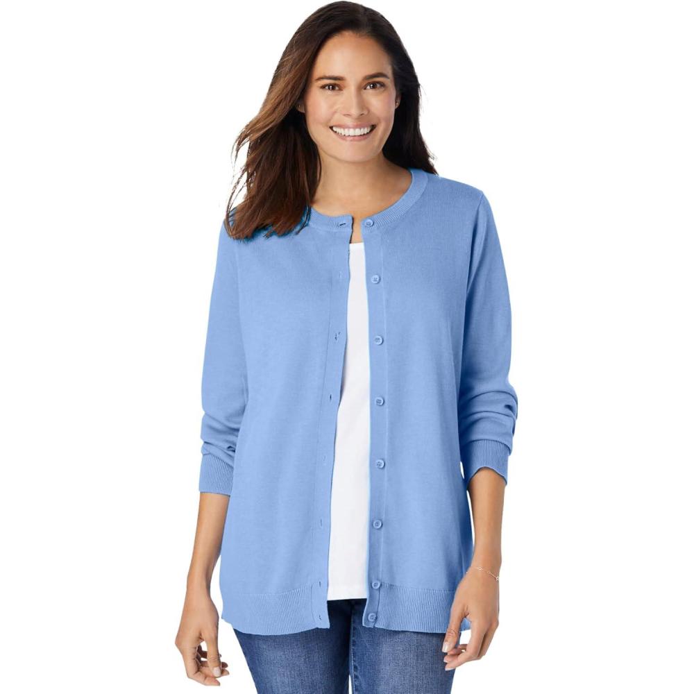 imageWoman Within Plus Size Perfect LongSleeve Cardigan SweaterFrench Blue
