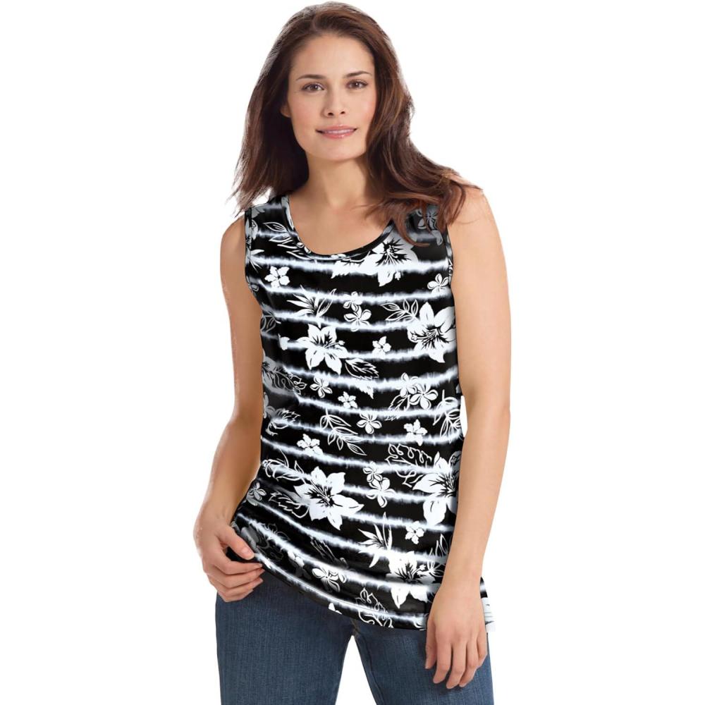imageWoman Within Plus Size Perfect Printed Scoopneck TankBlack Batik Hibiscus