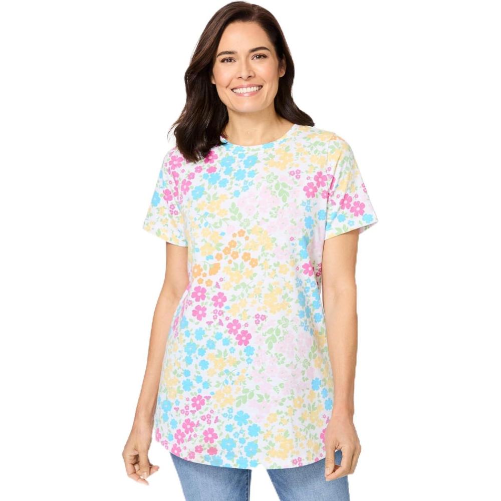 imageWoman Within Plus Size Perfect Printed ShortSleeve Crewneck TeeWhite Multi Floral