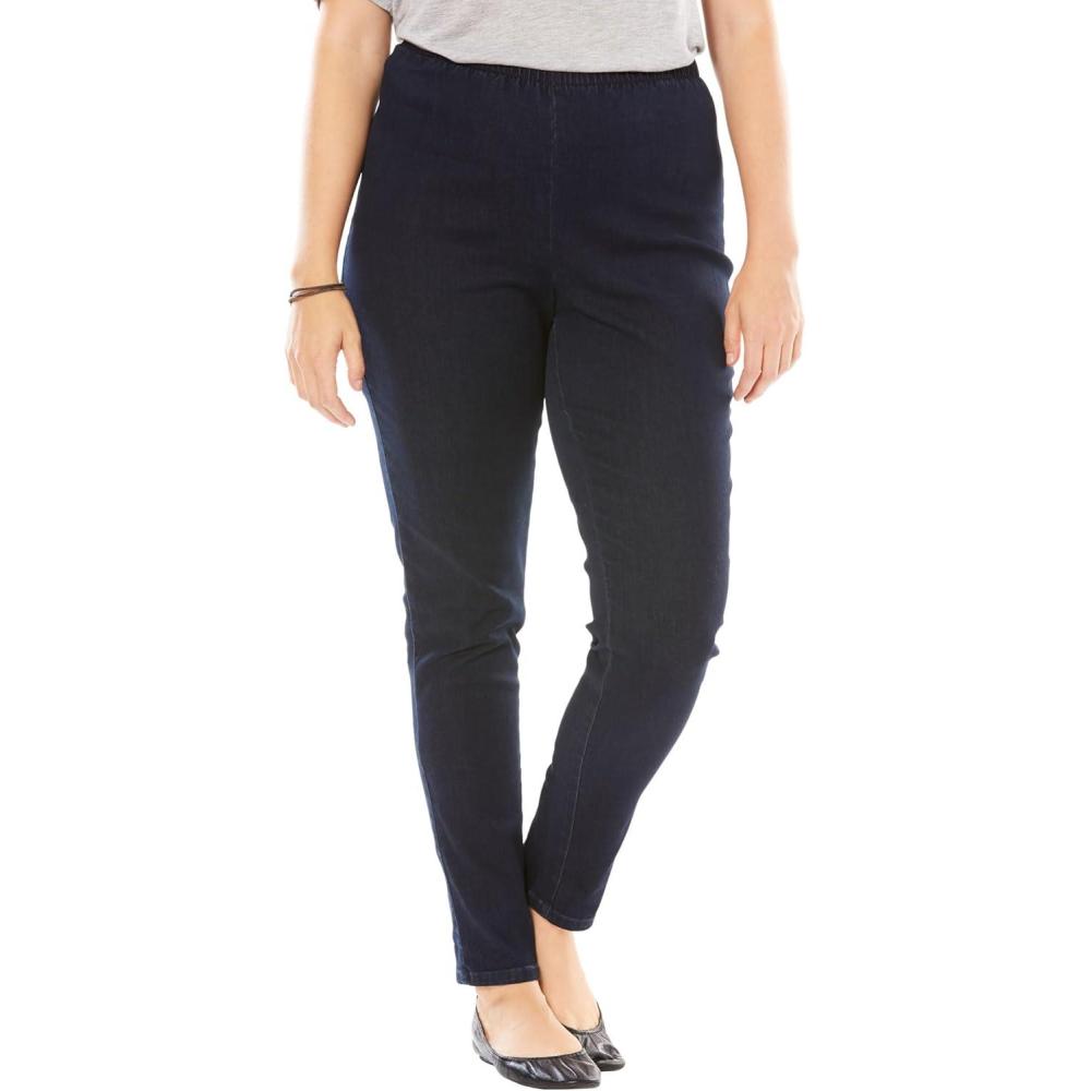imageWoman Within Plus Size PullOn ElasticWaist Stretch Fineline Denim Jeans  12 W Indigo Sanded