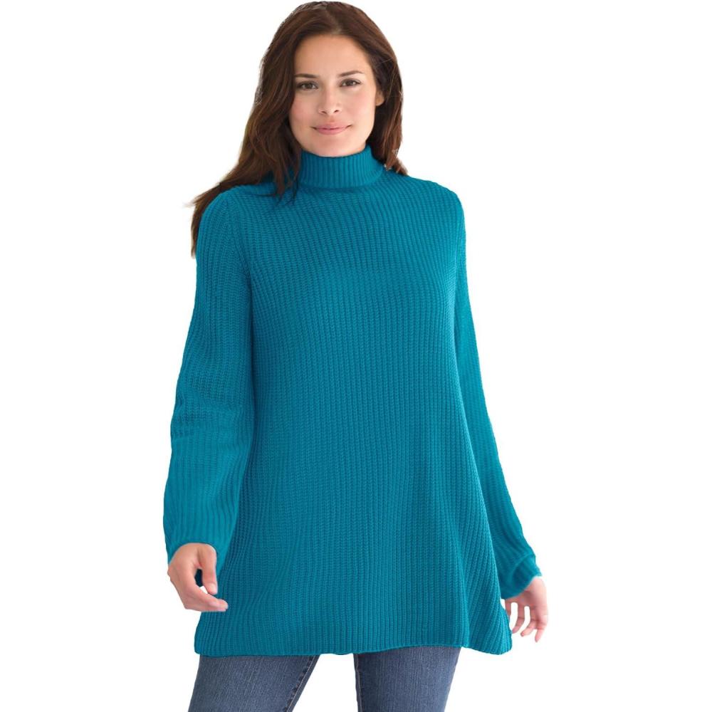 imageWoman Within Plus Size Pullover Shaker Swing SweaterDeep Teal