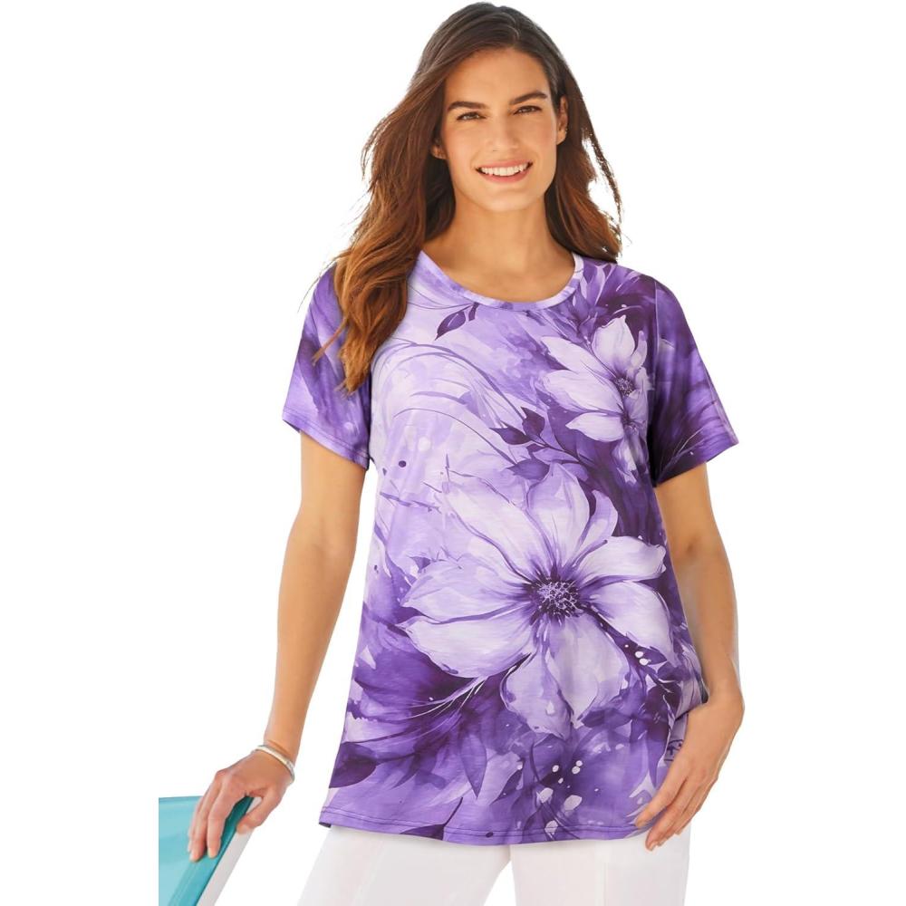 imageWoman Within Plus Size Short Sleeve Watercolor TunicPurple Orchid Watercolor