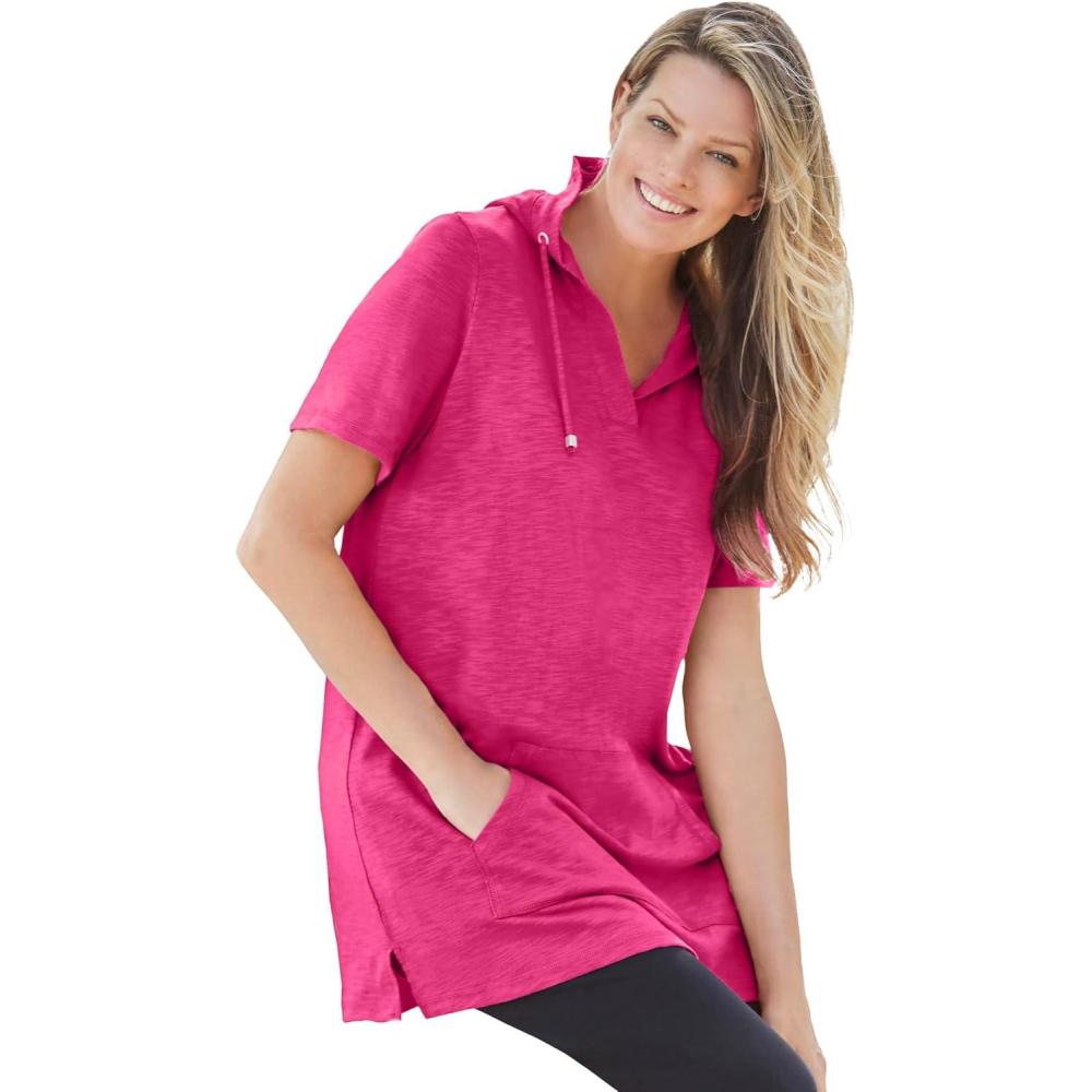 imageWoman Within Plus Size ShortSleeve HoodieRaspberry Sorbet