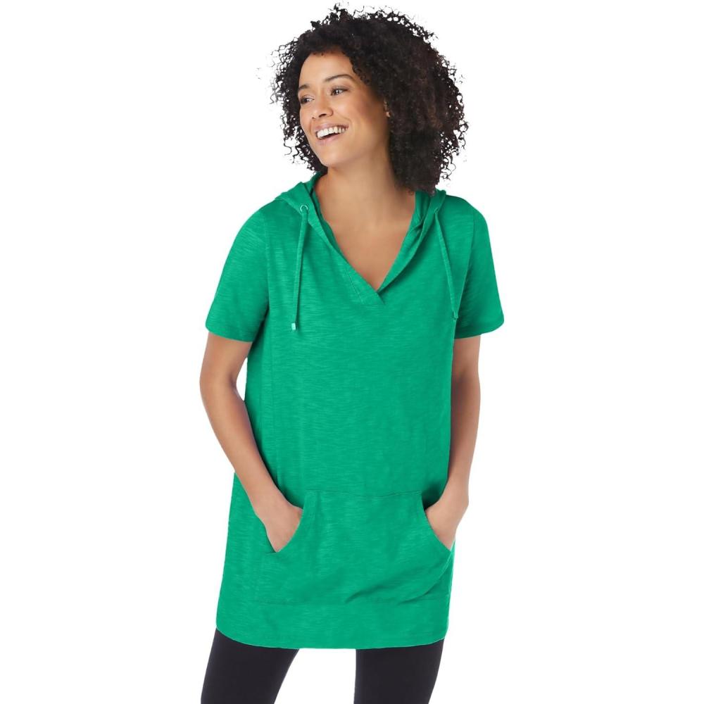 imageWoman Within Plus Size ShortSleeve HoodieTropical Emerald