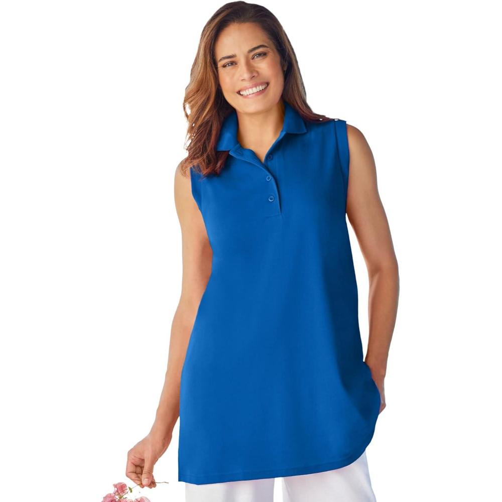 imageWoman Within Plus Size Sleeveless Polo TunicBright Cobalt