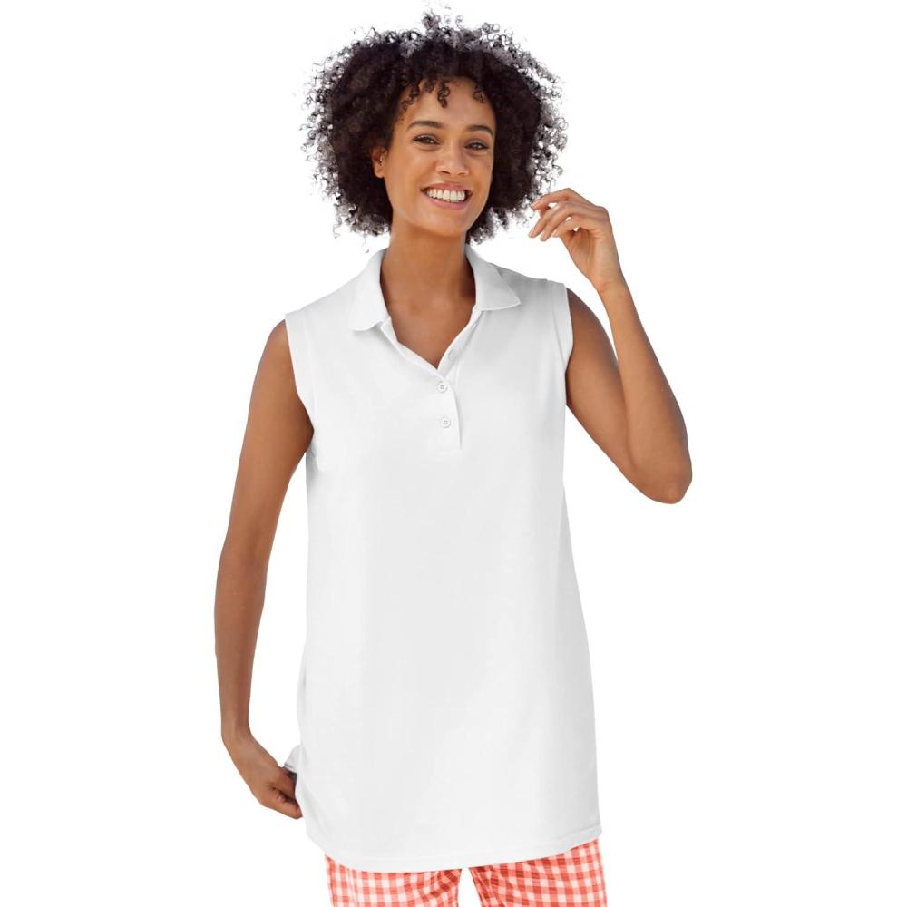 imageWoman Within Plus Size Sleeveless Polo TunicWhite