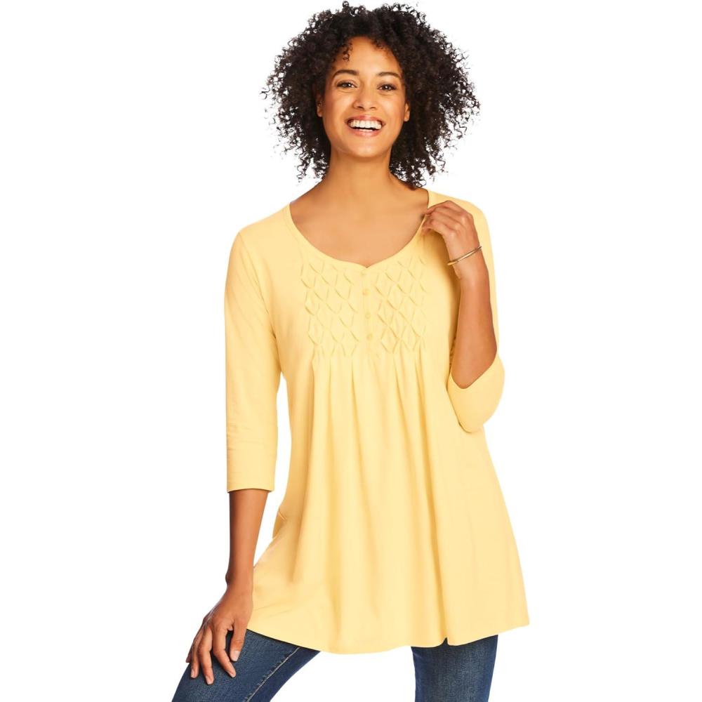 imageWoman Within Plus Size Smocked Henley Trapeze TunicBanana