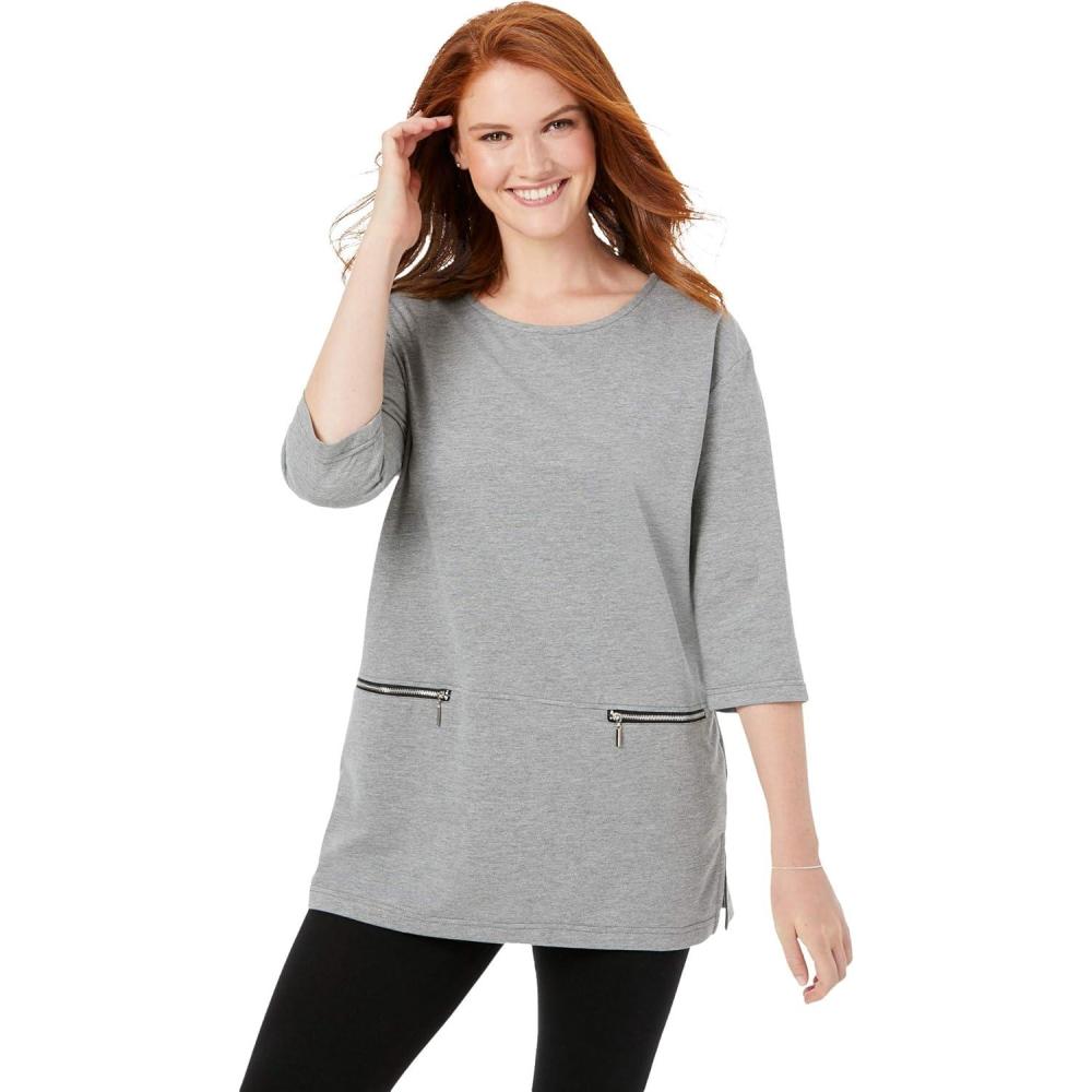 imageWoman Within Plus Size Zipper Pocket TunicMedium Heather Grey