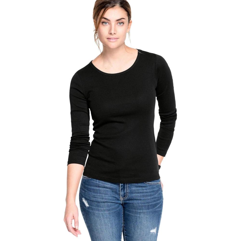 imageellos Plus Size Cotton Spandex Scoop Neck 34 Sleeve TeeBlack