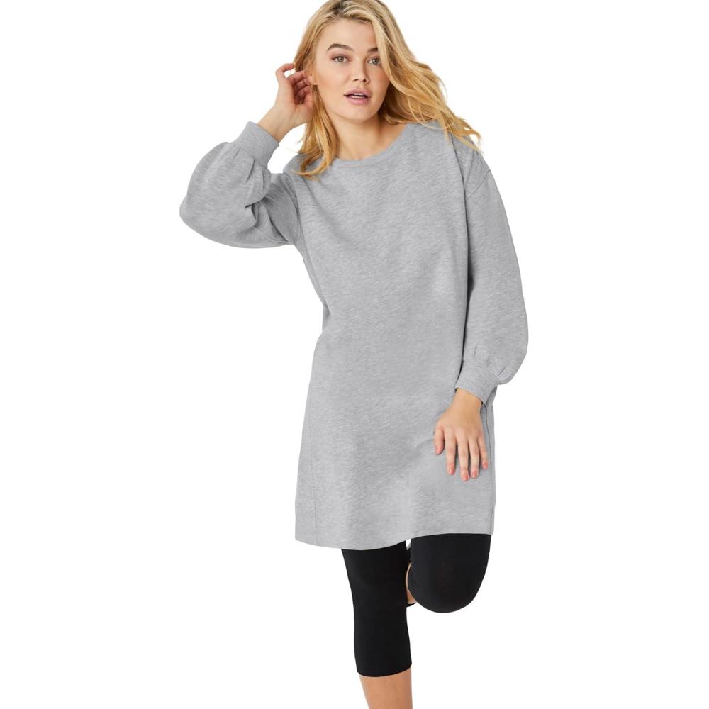imageellos Plus Size French Terry Blouson Sleeve Sweatshirt Tunic DressHeather Grey