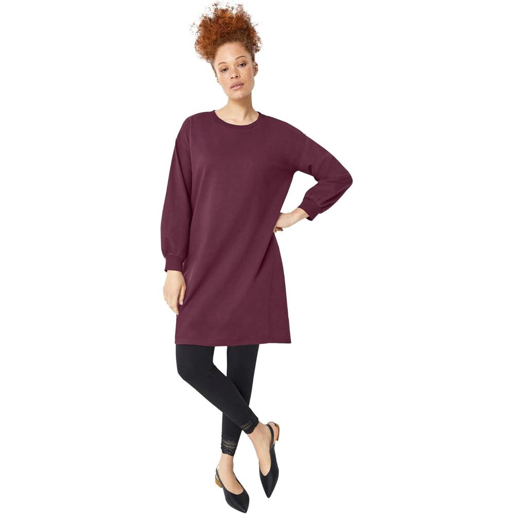 imageellos Plus Size French Terry Blouson Sleeve Sweatshirt Tunic DressMidnight Berry